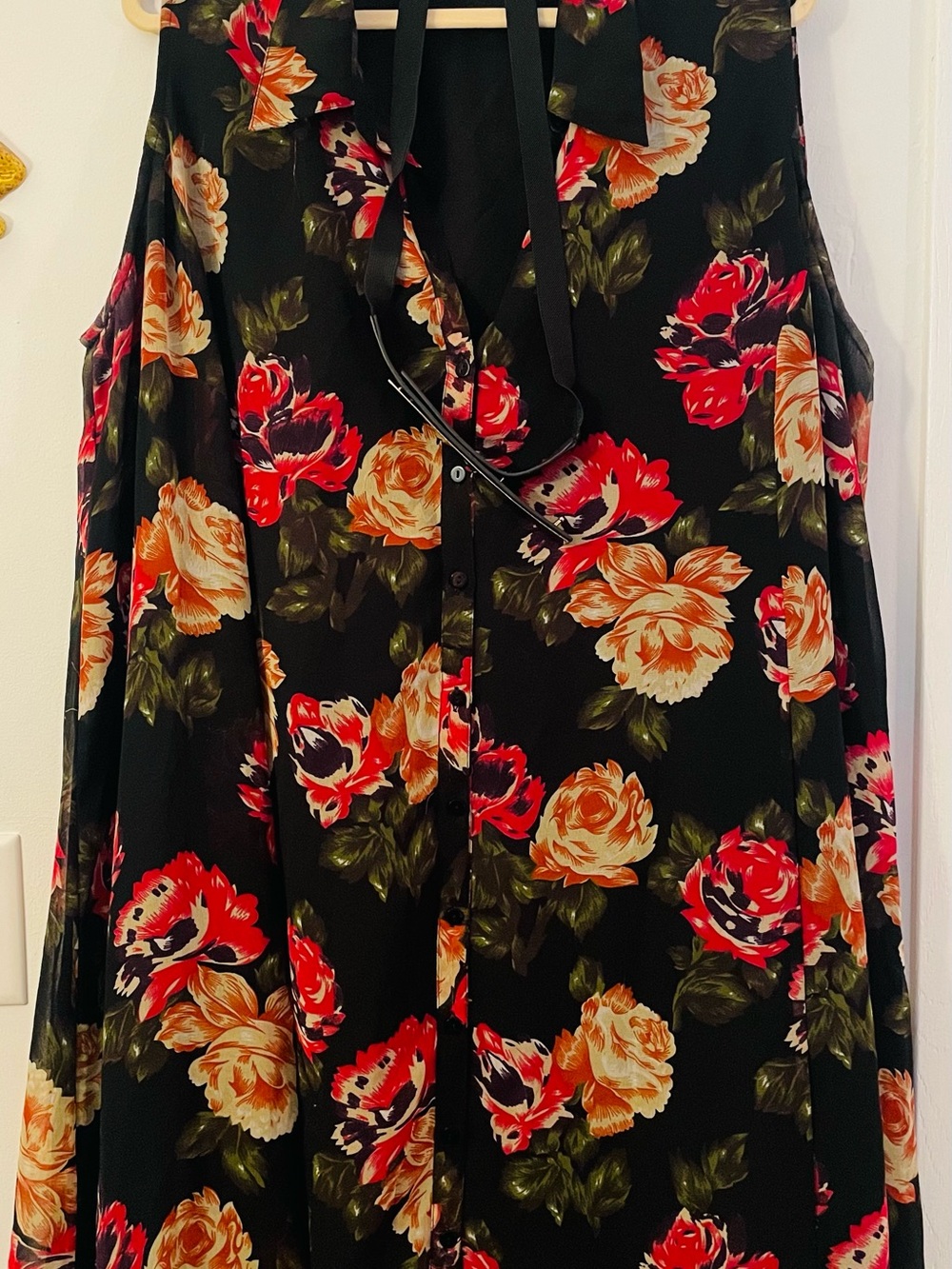 ASOS Black Floral Curve Dress with Red and Green Accents